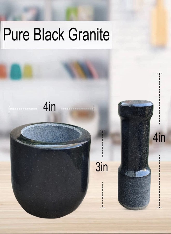 EZAHK Stone Mortar and Pestle Set,Black Granite Polished for Spices, Okhli Masher, Khalbatta Stone, Home Decor, Musal, Well Design for Kitchen, Home, Herbs (4 inch) Small Size Grey - Image 3
